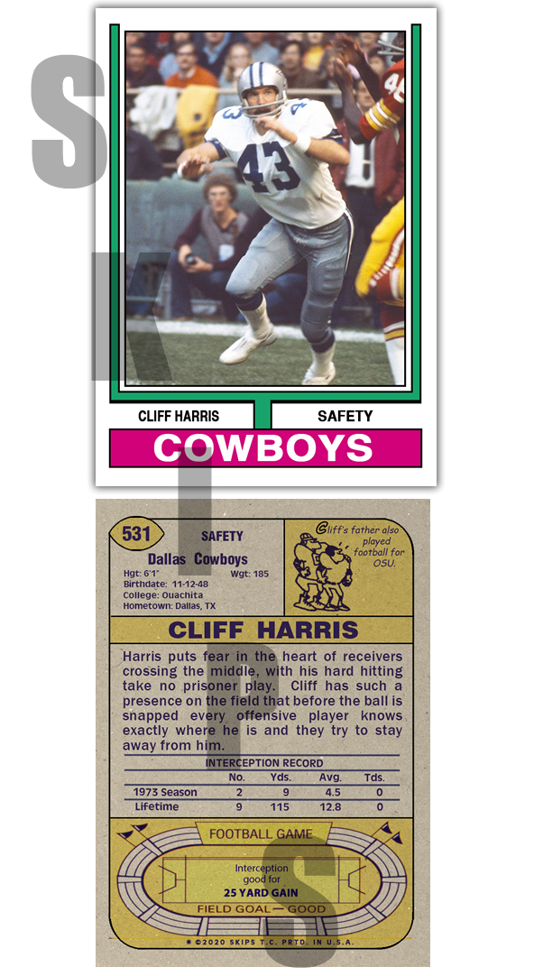 1974 STCC #531 Cliff Harris Topps Dallas Cowboys Custom HOF